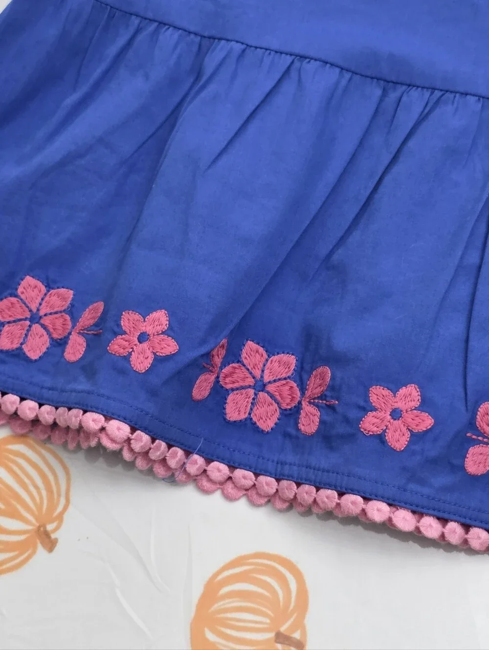 Gymboree Girls Blue Dress with Pink Floral Embroidery Size 12 NEW